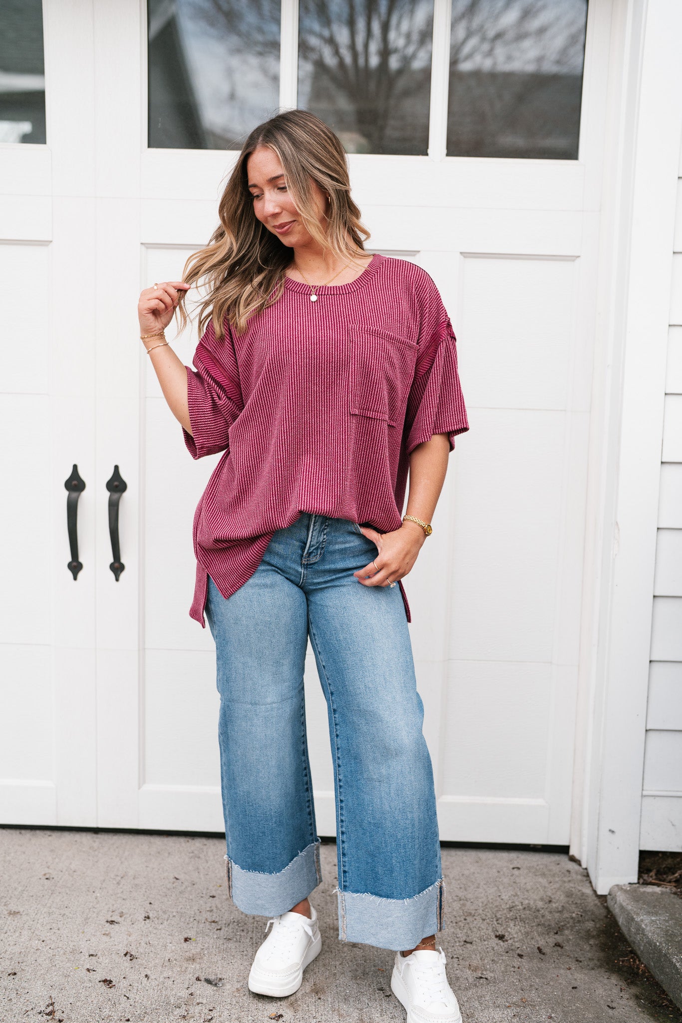 Forever Timeless Relaxed Ribbed Top- Burgundy