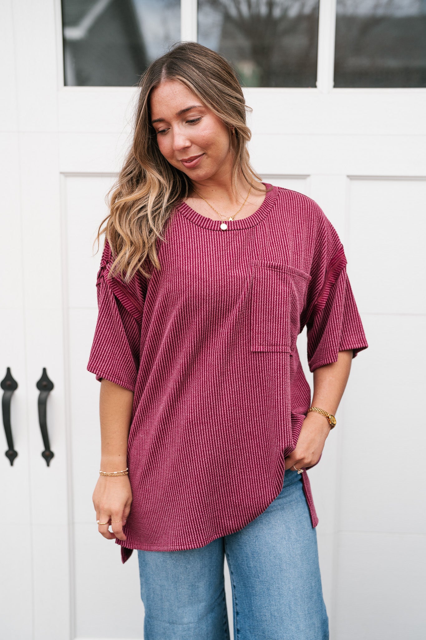 Forever Timeless Relaxed Ribbed Top- Burgundy