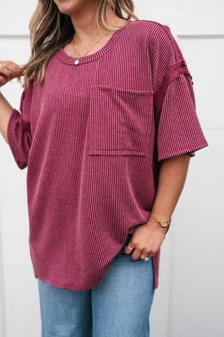 Forever Timeless Relaxed Ribbed Top- Burgundy