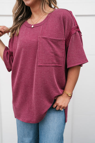 Forever Timeless Relaxed Ribbed Top- Burgundy