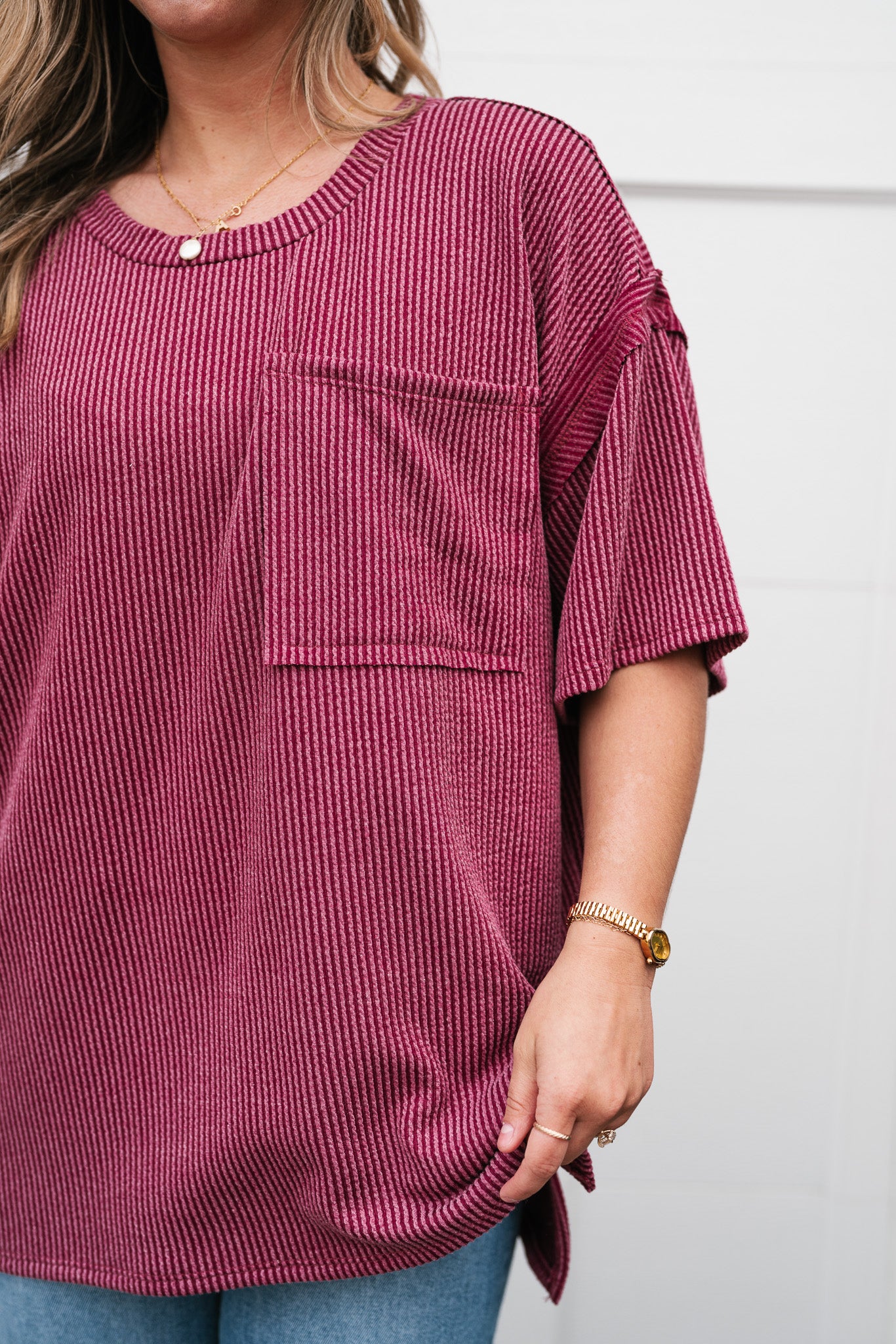 Forever Timeless Relaxed Ribbed Top- Burgundy