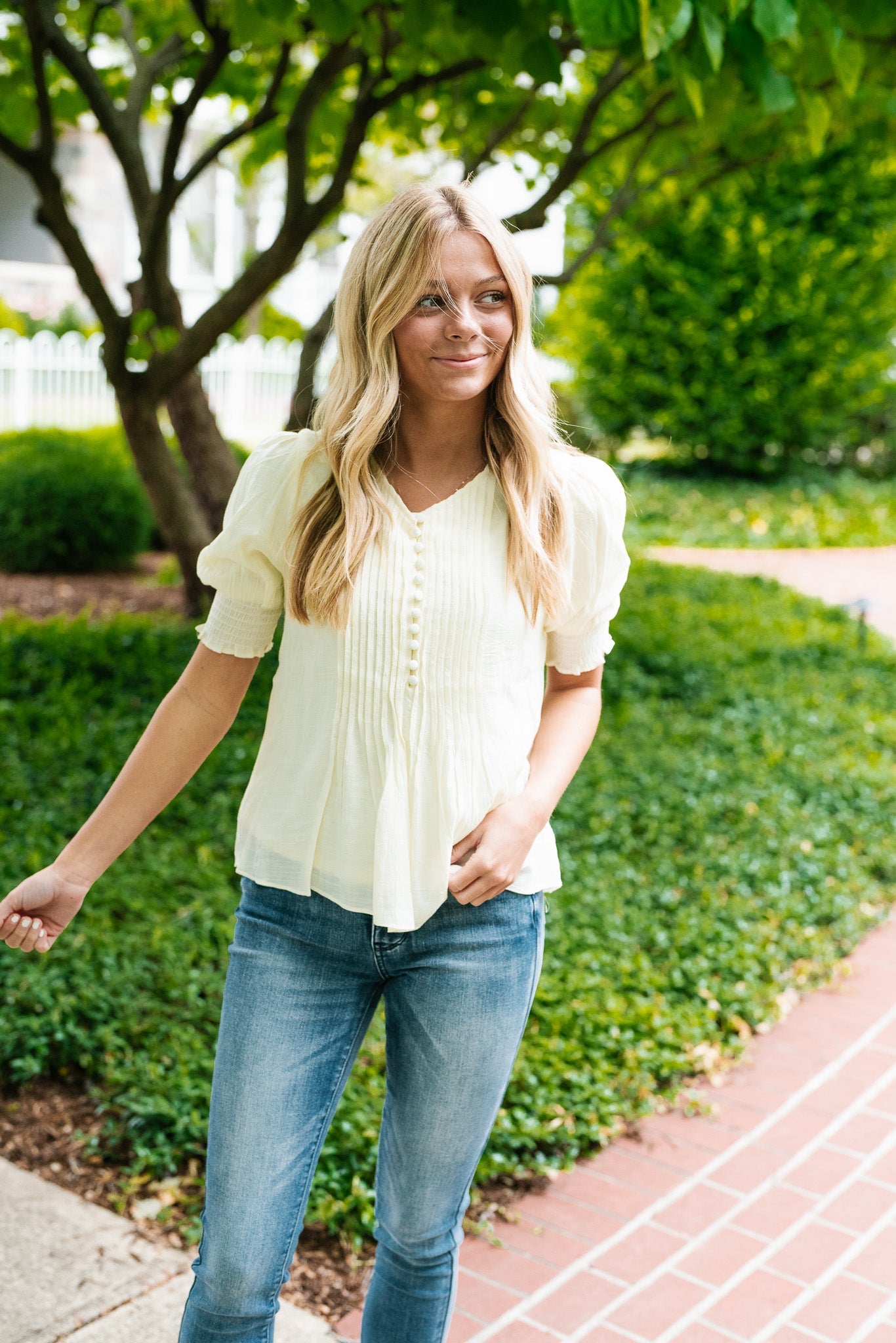 Raina Pleated Button Down Top