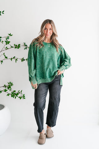 Daydream Oversized Mineral Wash Crewneck - Dark Green