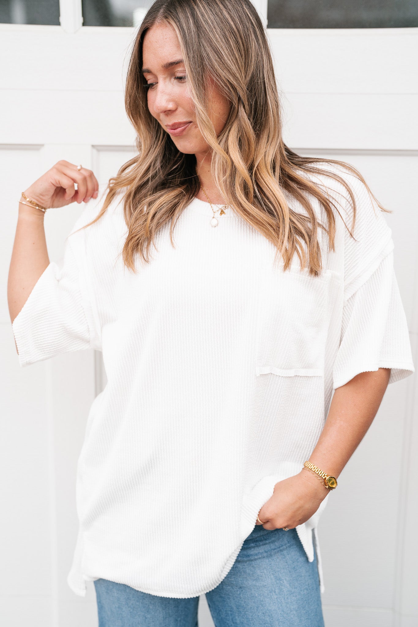 Forever Timeless Relaxed Ribbed Top- White