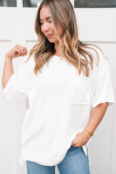 Forever Timeless Relaxed Ribbed Top- White