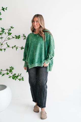 Daydream Oversized Mineral Wash Crewneck - Dark Green