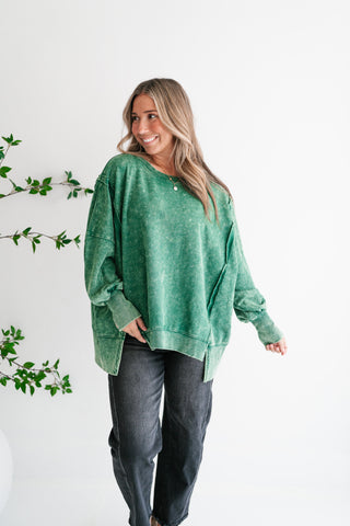 Daydream Oversized Mineral Wash Crewneck - Dark Green