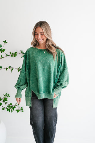 Daydream Oversized Mineral Wash Crewneck - Dark Green