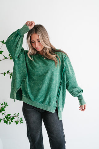 Daydream Oversized Mineral Wash Crewneck - Dark Green