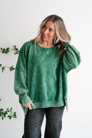 Daydream Oversized Mineral Wash Crewneck - Dark Green