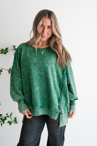 Daydream Oversized Mineral Wash Crewneck - Dark Green
