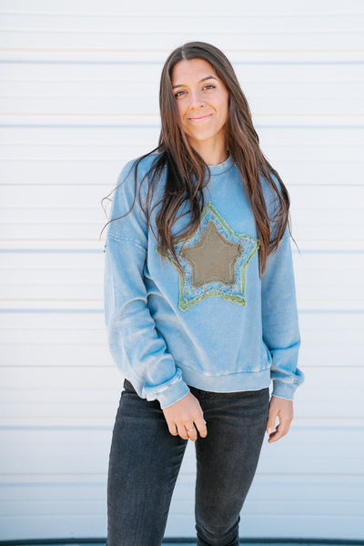 Shooting Star Patch Pullover Top - Blue