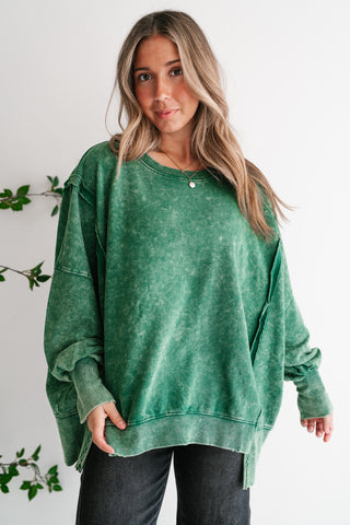 Daydream Oversized Mineral Wash Crewneck - Dark Green