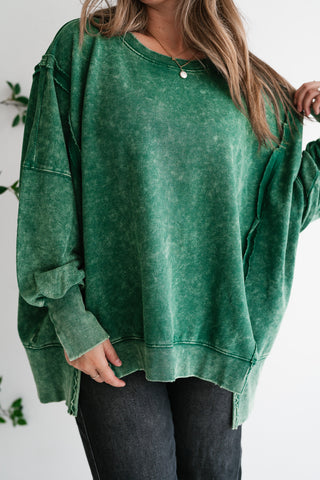 Daydream Oversized Mineral Wash Crewneck - Dark Green