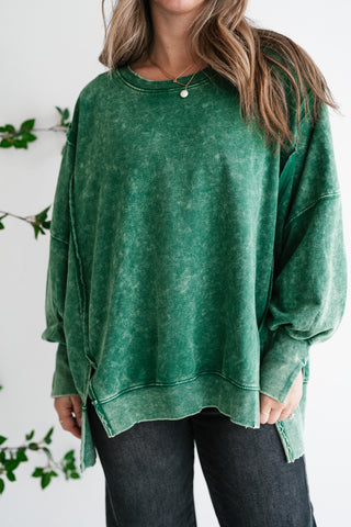 Daydream Oversized Mineral Wash Crewneck - Dark Green