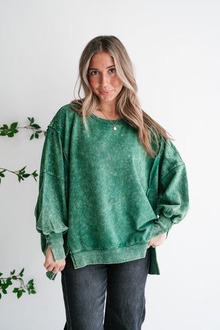 Daydream Oversized Mineral Wash Crewneck - Dark Green