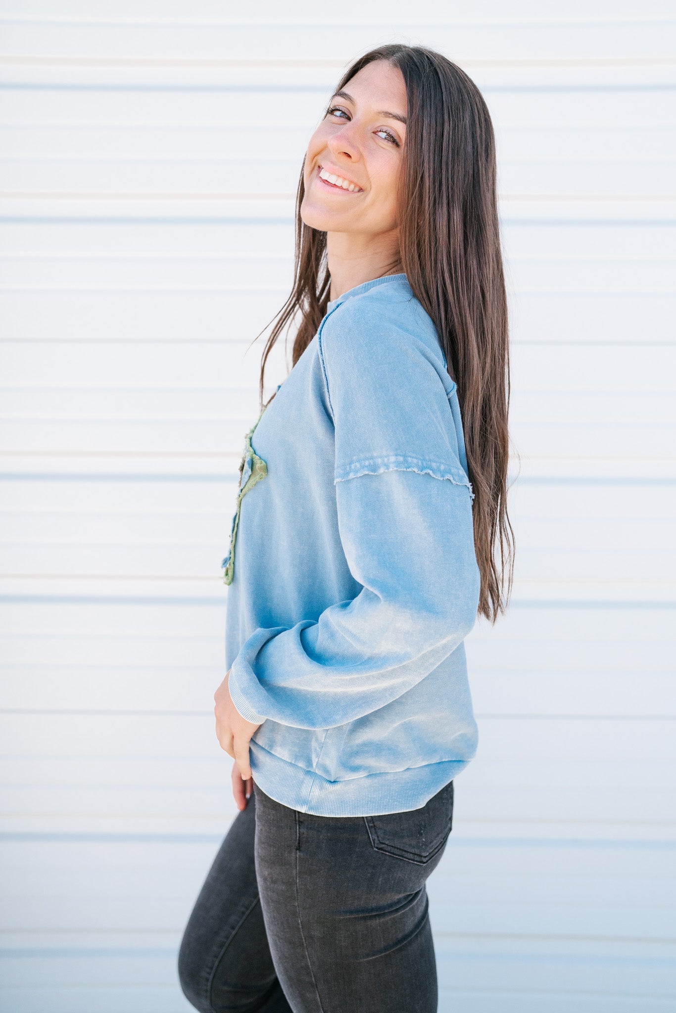Shooting Star Patch Pullover Top - Blue