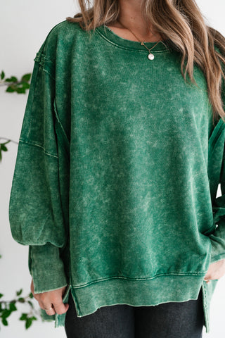 Daydream Oversized Mineral Wash Crewneck - Dark Green