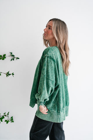 Daydream Oversized Mineral Wash Crewneck - Dark Green