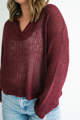 Market Day Open Knit Sweater - Burgundy