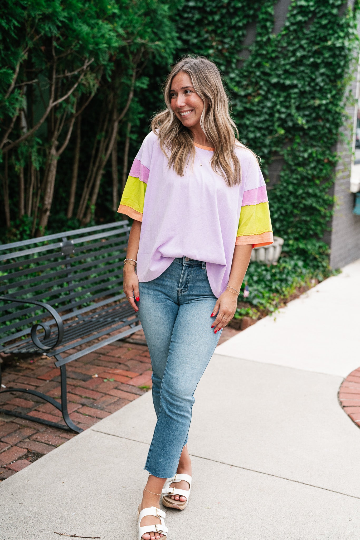 Delighted Color Block Short Sleeve Top- Lavender