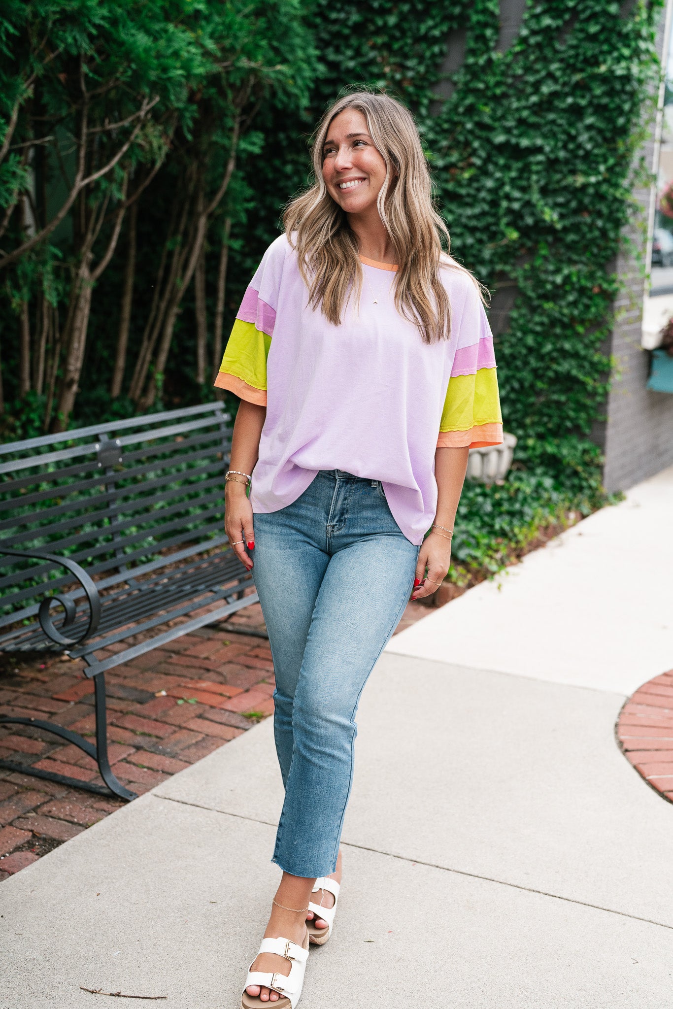 Delighted Color Block Short Sleeve Top- Lavender