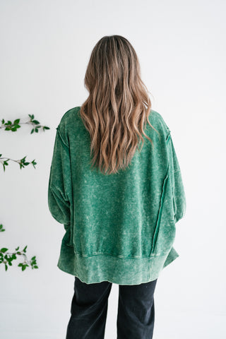 Daydream Oversized Mineral Wash Crewneck - Dark Green