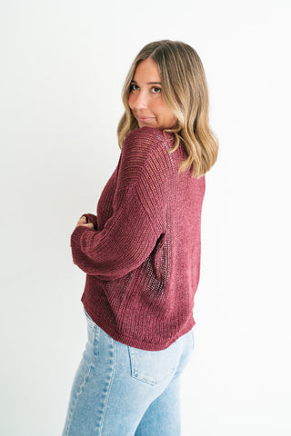 Market Day Open Knit Sweater - Burgundy