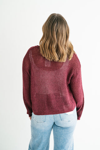 Market Day Open Knit Sweater - Burgundy