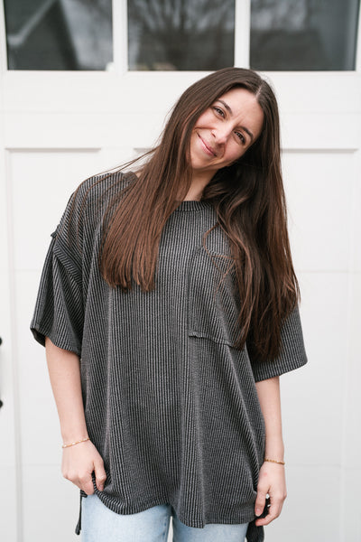 Forever Timeless Relaxed Ribbed Top- Charcoal