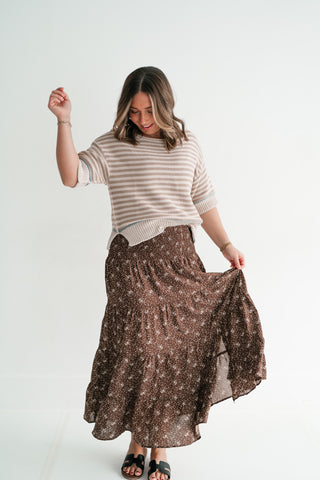 Cocoa Bloom Tiered Midi Skirt