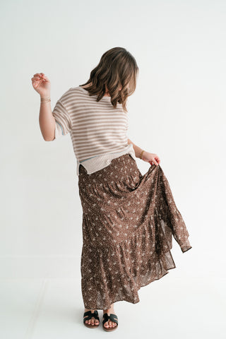 Cocoa Bloom Tiered Midi Skirt