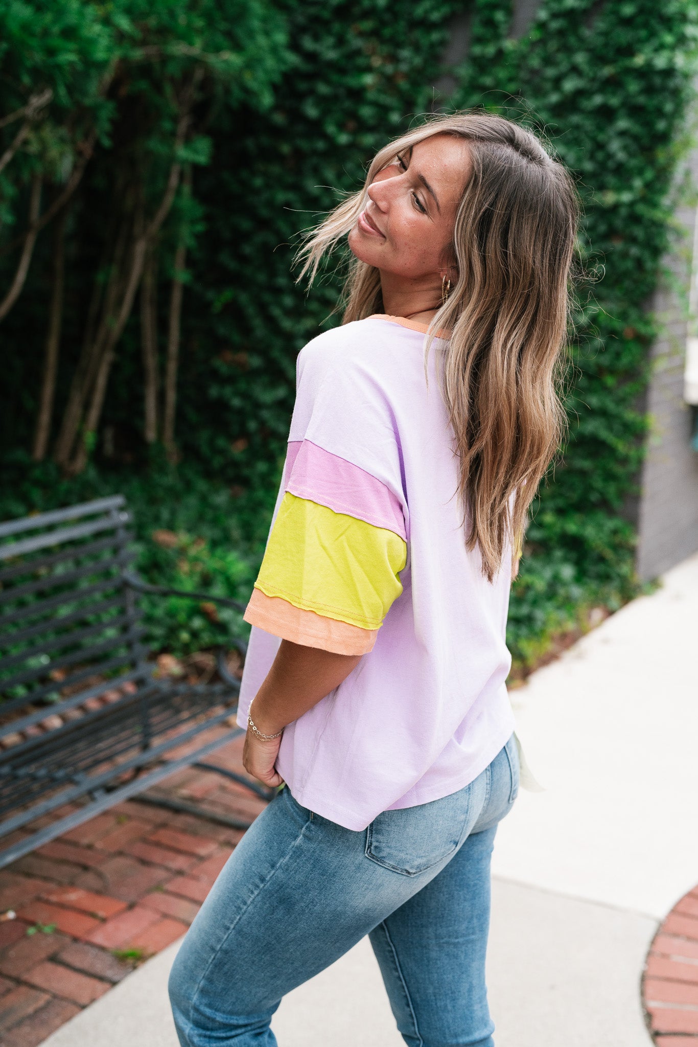 Delighted Color Block Short Sleeve Top- Lavender