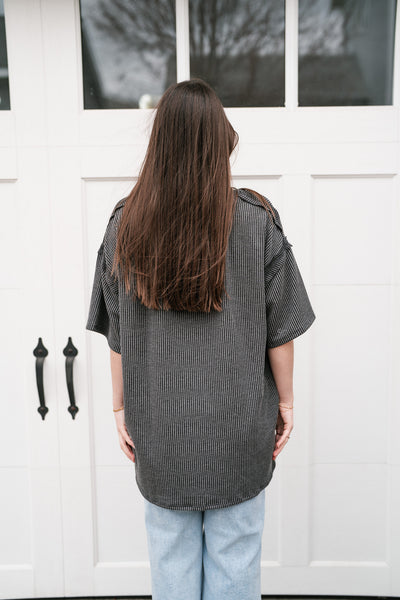 Forever Timeless Relaxed Ribbed Top- Charcoal
