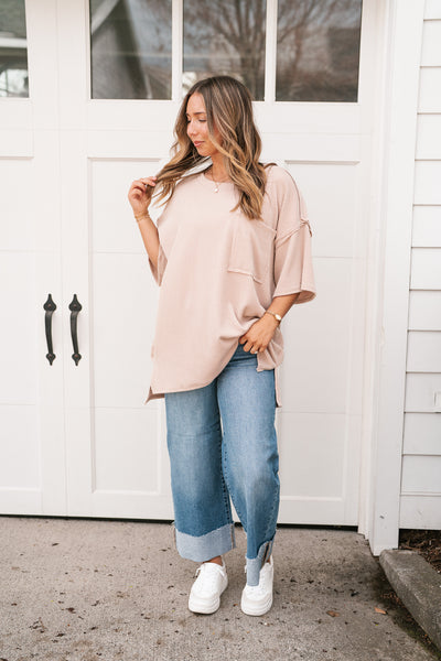 Forever Timeless Relaxed Ribbed Top- Taupe