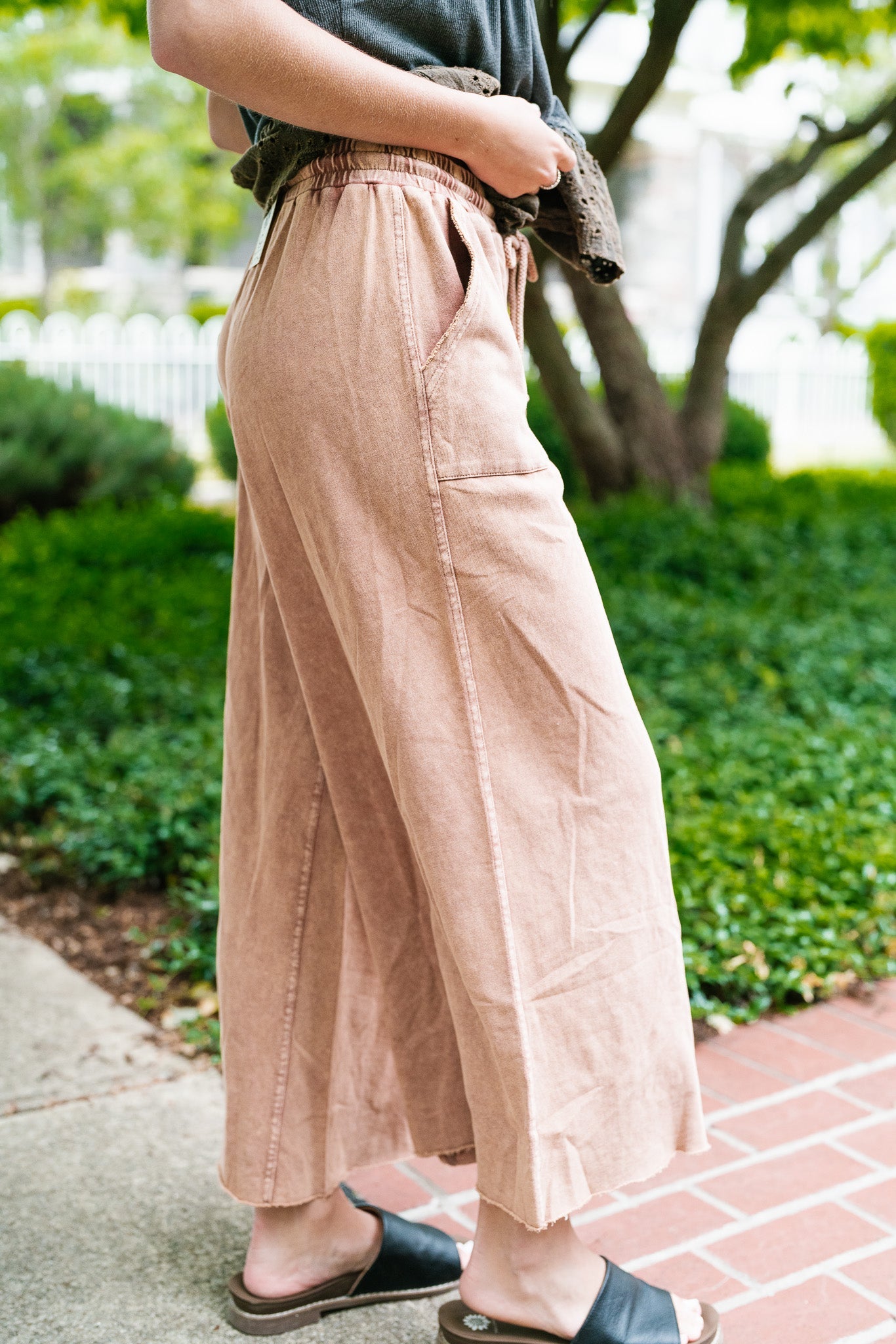 Can't Be Matched Mineral Wash Wide Leg Pants - Red Bean