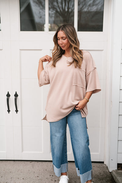 Forever Timeless Relaxed Ribbed Top- Taupe