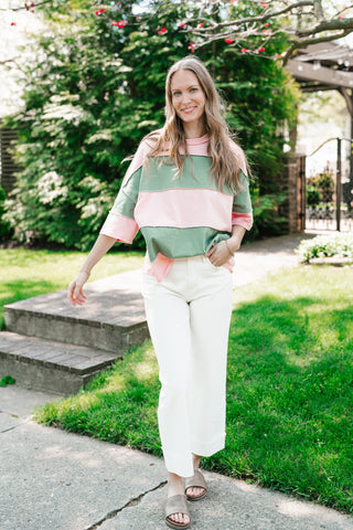 Picnic Ready Stripe Top - Light Sage