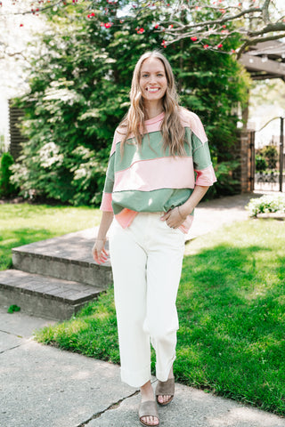 Picnic Ready Stripe Top - Light Sage