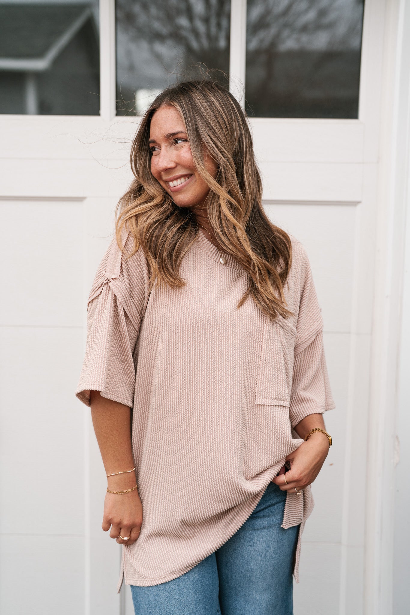 Forever Timeless Relaxed Ribbed Top- Taupe