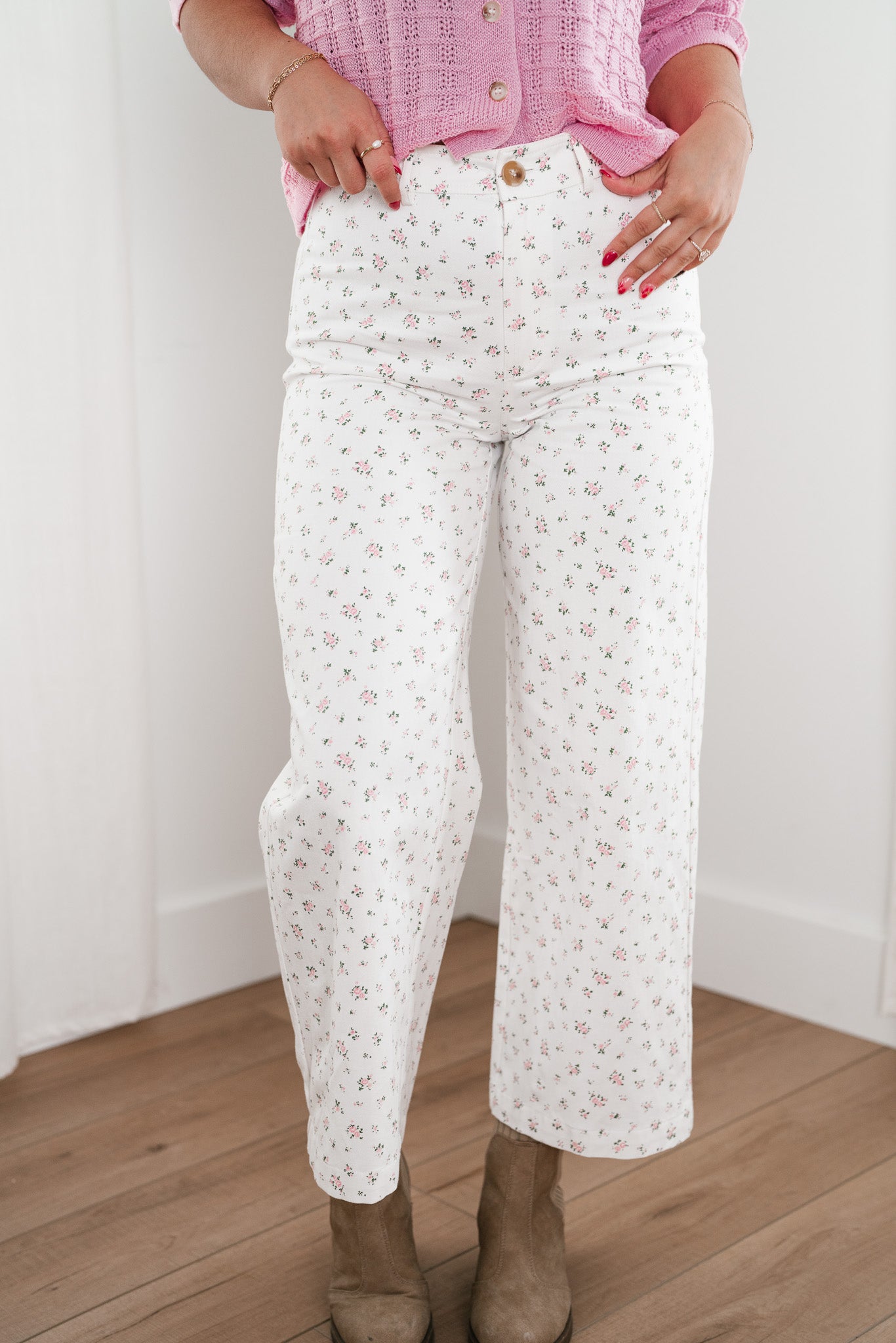 White Meadow Dainty Floral Pants