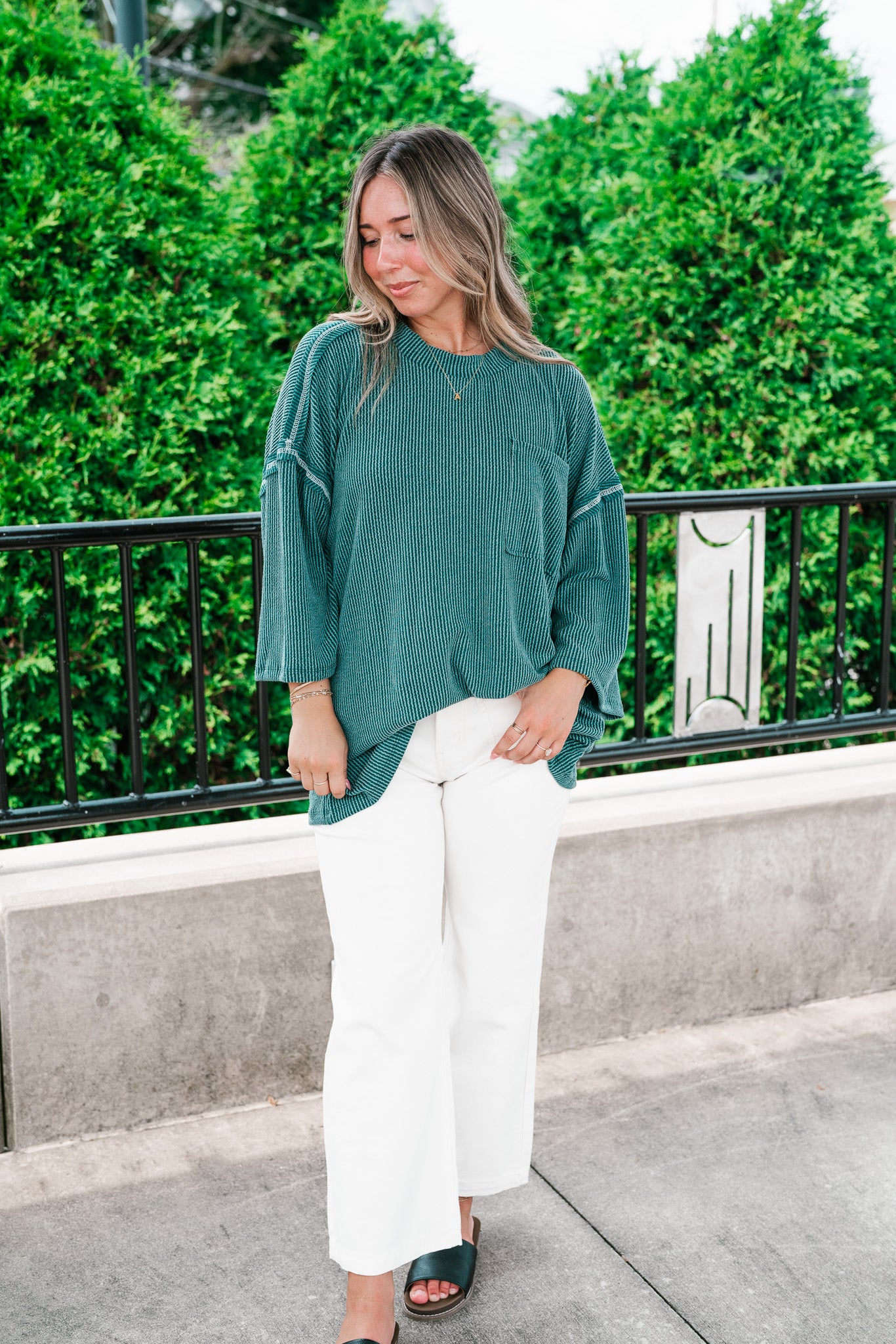 Forever Ideal Ribbed Top - Hunter Green