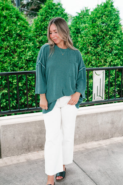 Forever Ideal Ribbed Top - Hunter Green
