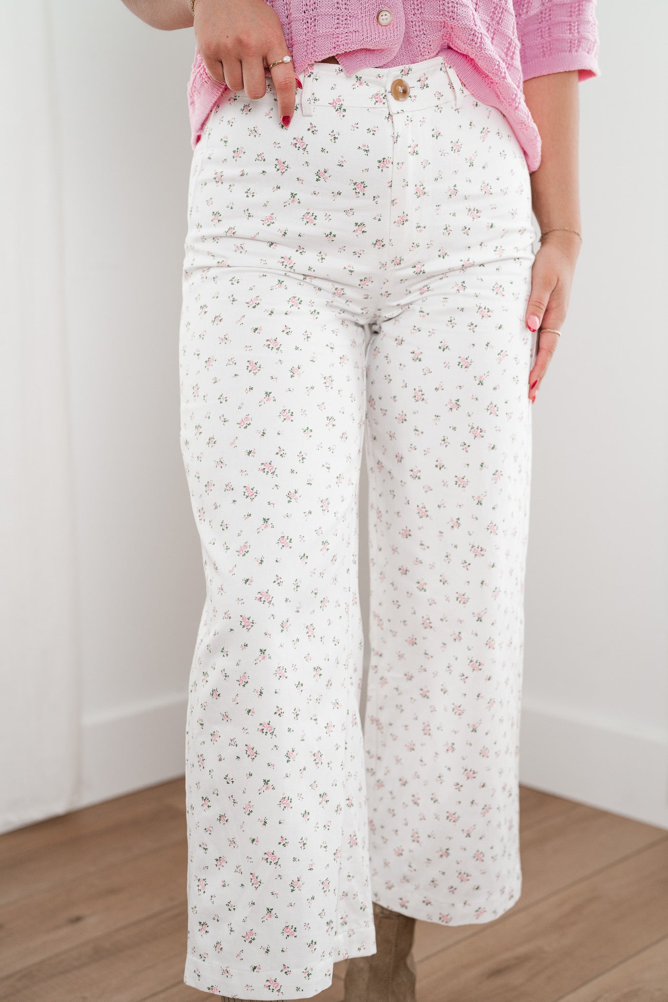 White Meadow Dainty Floral Pants