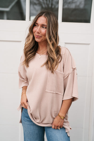 Forever Timeless Relaxed Ribbed Top- Taupe