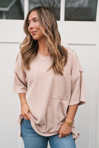 Forever Timeless Relaxed Ribbed Top- Taupe