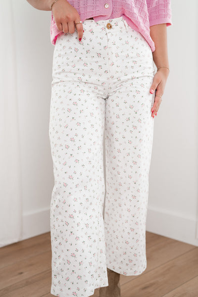 White Meadow Dainty Floral Pants