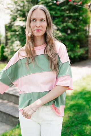 Picnic Ready Stripe Top - Light Sage
