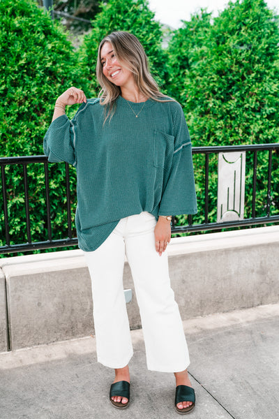 Forever Ideal Ribbed Top - Hunter Green