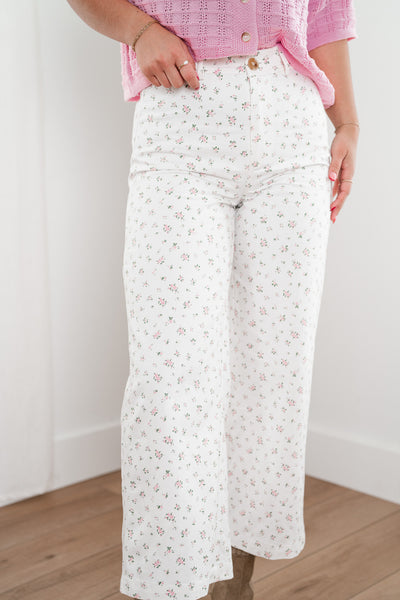 White Meadow Dainty Floral Pants